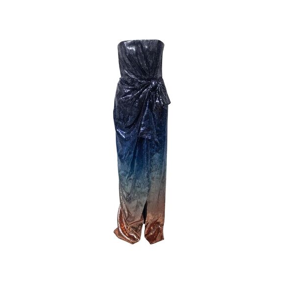 MARY KATRANTZOU Womens Blue Lined Bow Accent Sleeveless Fit + Flare Dress 4